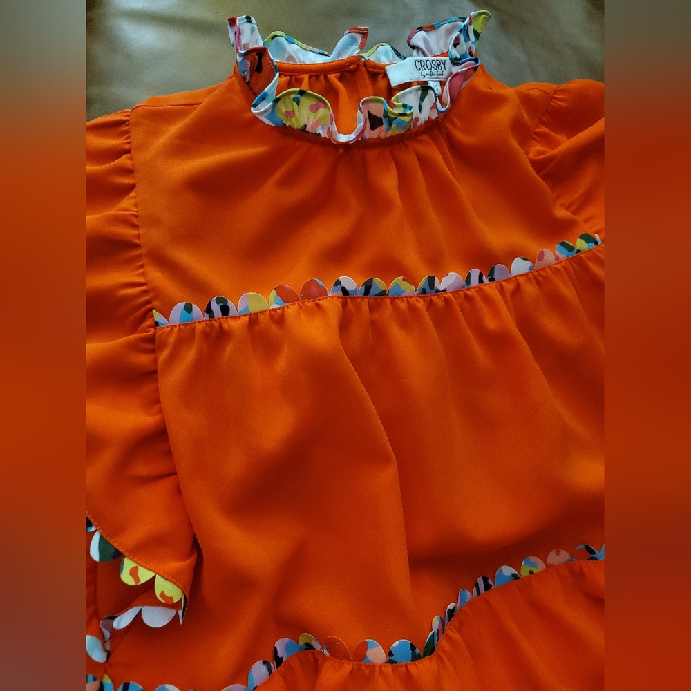 Crosby by Mollie Burch Blakely Top Colorful Tiered Ruffle Blouse Picante XS - Picture 5 of 6